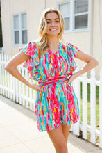 Load image into Gallery viewer, Feeling Bold Fuchsia Abstract Print Smocked Waist Flutter Sleeve Romper
