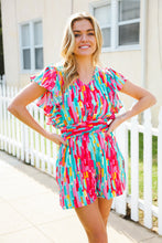 Load image into Gallery viewer, Feeling Bold Fuchsia Abstract Print Smocked Waist Flutter Sleeve Romper

