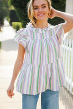 Load image into Gallery viewer, Easy To Love Lavender Stripe Double Ruffle Sleeve Tiered Top
