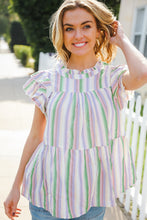 Load image into Gallery viewer, Easy To Love Lavender Stripe Double Ruffle Sleeve Tiered Top
