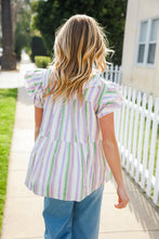 Load image into Gallery viewer, Easy To Love Lavender Stripe Double Ruffle Sleeve Tiered Top
