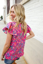 Load image into Gallery viewer, You Got This Fuchsia Abstract Print Notch Frill Neck Blouse
