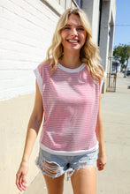 Load image into Gallery viewer, Lock Eyes Pink &amp; Ivory Jacquard Waffle Knit Banded Sleeveless Top
