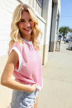 Load image into Gallery viewer, Lock Eyes Pink &amp; Ivory Jacquard Waffle Knit Banded Sleeveless Top
