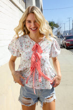 Load image into Gallery viewer, Feeling Femme Ivory Ribbon Bow Tie Folded Puff Sleeve Top

