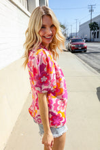 Load image into Gallery viewer, Perfectly You Fuchsia Big Floral Frill Neck Back Button Blouse
