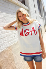 Load image into Gallery viewer, Holiday Ready Red/White &amp; Blue USA Embroidery Dolman Top
