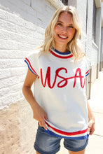 Load image into Gallery viewer, Holiday Ready Red/White &amp; Blue USA Embroidery Dolman Top
