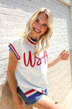 Load image into Gallery viewer, Holiday Ready Red/White &amp; Blue USA Embroidery Dolman Top

