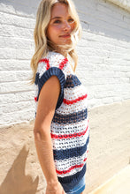 Load image into Gallery viewer, Feeling Festive Red White &amp; Blue Striped Crochet Sweater Top
