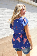 Load image into Gallery viewer, American Flag Blue &amp; Red Stars &amp; Bow Print Woven Top
