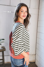 Load image into Gallery viewer, A Stripe Story Rust Crew Neck Pullover
