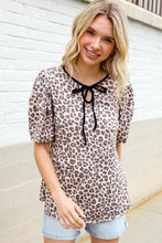 Load image into Gallery viewer, Everyday Animal Print Collar Notch Front Tie Knit Top
