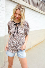 Load image into Gallery viewer, Everyday Animal Print Collar Notch Front Tie Knit Top
