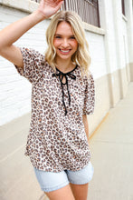 Load image into Gallery viewer, Everyday Animal Print Collar Notch Front Tie Knit Top

