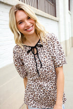 Load image into Gallery viewer, Everyday Animal Print Collar Notch Front Tie Knit Top
