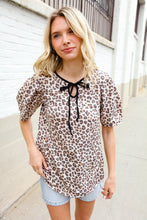 Load image into Gallery viewer, Everyday Animal Print Collar Notch Front Tie Knit Top
