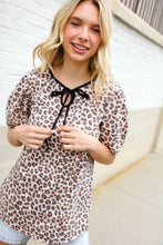 Load image into Gallery viewer, Everyday Animal Print Collar Notch Front Tie Knit Top

