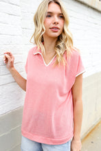 Load image into Gallery viewer, Weekend Ready Coral Collar Notch Neck Waffle Knit Top
