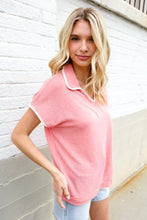 Load image into Gallery viewer, Weekend Ready Coral Collar Notch Neck Waffle Knit Top
