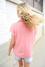 Load image into Gallery viewer, Weekend Ready Coral Collar Notch Neck Waffle Knit Top
