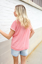 Load image into Gallery viewer, Weekend Ready Coral Collar Notch Neck Waffle Knit Top
