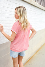 Load image into Gallery viewer, Weekend Ready Coral Collar Notch Neck Waffle Knit Top
