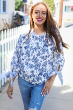 Load image into Gallery viewer, Vintage Chic Navy &amp; Ivory Three-Quarter Bow Sleeve Contrast Stripe Blouse
