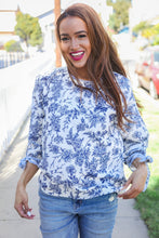 Load image into Gallery viewer, Vintage Chic Navy &amp; Ivory Three-Quarter Bow Sleeve Contrast Stripe Blouse
