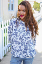 Load image into Gallery viewer, Vintage Chic Navy &amp; Ivory Three-Quarter Bow Sleeve Contrast Stripe Blouse

