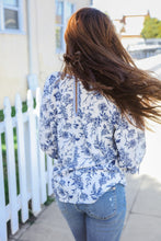 Load image into Gallery viewer, Vintage Chic Navy &amp; Ivory Three-Quarter Bow Sleeve Contrast Stripe Blouse
