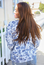 Load image into Gallery viewer, Vintage Chic Navy &amp; Ivory Three-Quarter Bow Sleeve Contrast Stripe Blouse
