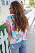 Load image into Gallery viewer, Spring Vibes Multicolor Floral Collar Notch Neck Waffle Knit Top
