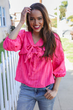 Load image into Gallery viewer, Stay With Me Pink V Neck Ribbon Bow Babydoll Woven Blouse
