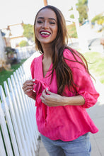 Load image into Gallery viewer, Stay With Me Pink V Neck Ribbon Bow Babydoll Woven Blouse
