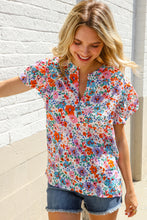 Load image into Gallery viewer, Beautiful You Ivory Floral Print Notch Neck Puff Short Sleeve Top
