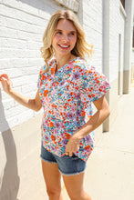 Load image into Gallery viewer, Beautiful You Ivory Floral Print Notch Neck Puff Short Sleeve Top
