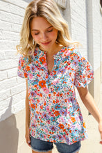 Load image into Gallery viewer, Beautiful You Ivory Floral Print Notch Neck Puff Short Sleeve Top
