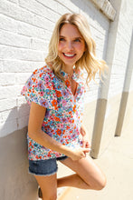 Load image into Gallery viewer, Beautiful You Ivory Floral Print Notch Neck Puff Short Sleeve Top
