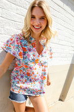 Load image into Gallery viewer, Beautiful You Ivory Floral Print Notch Neck Puff Short Sleeve Top
