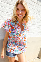 Load image into Gallery viewer, Beautiful You Ivory Floral Print Notch Neck Puff Short Sleeve Top
