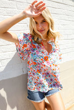 Load image into Gallery viewer, Beautiful You Ivory Floral Print Notch Neck Puff Short Sleeve Top
