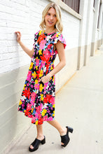 Load image into Gallery viewer, Spread Joy Black &amp; Multicolor Floral Flutter Sleeve Babydoll Dress
