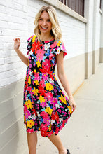 Load image into Gallery viewer, Spread Joy Black &amp; Multicolor Floral Flutter Sleeve Babydoll Dress
