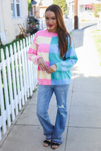 Load image into Gallery viewer, Catch Glances Blush &amp; Blue Stripe Color Block Knit Sweater
