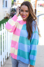Load image into Gallery viewer, Catch Glances Blush &amp; Blue Stripe Color Block Knit Sweater
