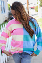 Load image into Gallery viewer, Catch Glances Blush &amp; Blue Stripe Color Block Knit Sweater
