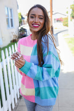 Load image into Gallery viewer, Catch Glances Blush &amp; Blue Stripe Color Block Knit Sweater
