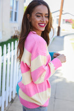 Load image into Gallery viewer, Catch Glances Blush &amp; Blue Stripe Color Block Knit Sweater
