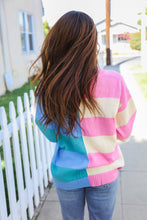 Load image into Gallery viewer, Catch Glances Blush &amp; Blue Stripe Color Block Knit Sweater

